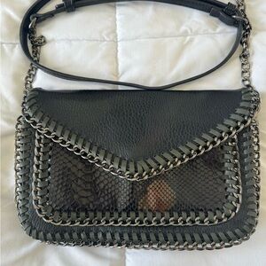 Sondra Roberts Squared - Stylish Black Leather Chain-Trimmed Women's Bag